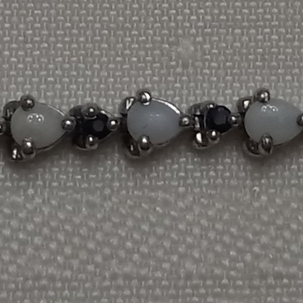 Sterling Silver Bracelet with Opals and Blue Rhinestones - Picture 7 of 14